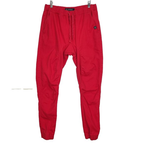 Akademiks Cotton Joggers Mens M Red Pull On Tapered Twill Articulated Knees - Picture 1 of 10